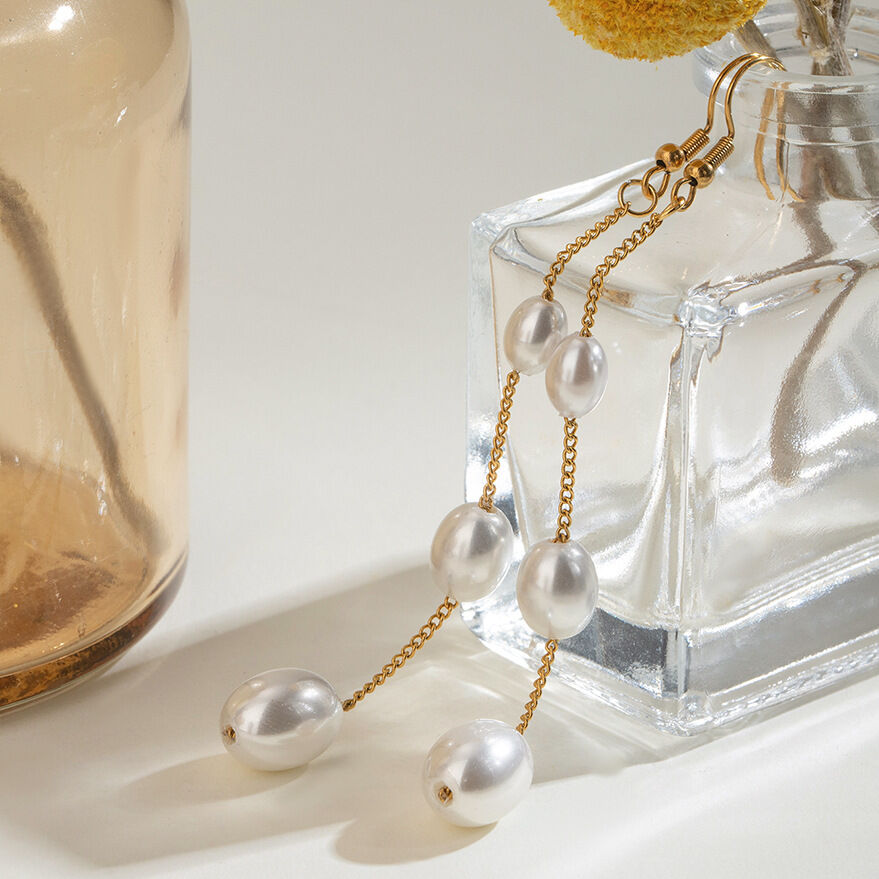1 pair simple series elegant tassel stainless steel  gold plated artificial pearl women Beads Earrings h5 Picture4