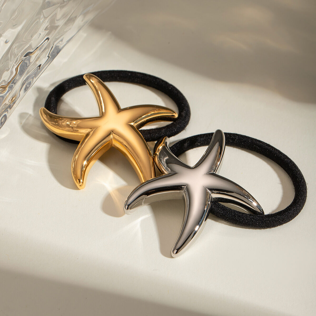 Anello per capelli a forma di stella a cinque punte liscio e sottile in acciaio inossidabile in stile europeo e americano, corda per capelli, accessori per capelli all'ingrosso per donne h5 Immagine3
