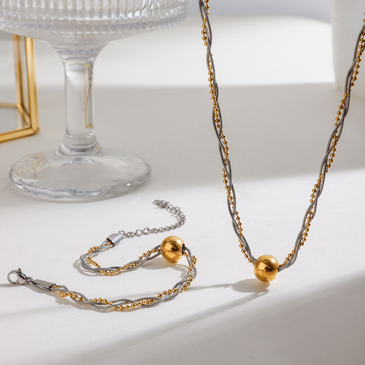1 Piece Fashionable Series  Twine Line Stainless Steel Gold & Silver Color Women's Chain Necklaces 2