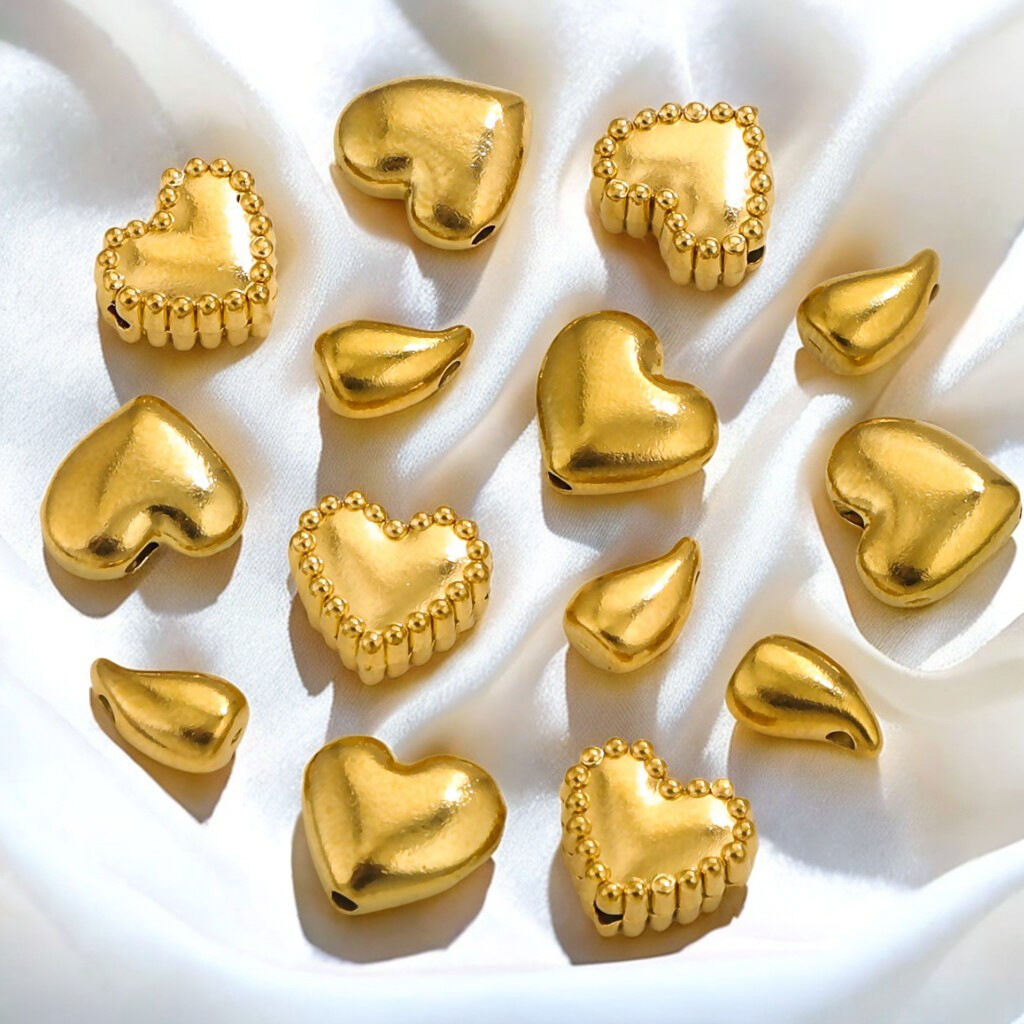 1 paio di pendenti da donna in acciaio inossidabile placcato oro  con cuore semplice della serie semplice h5 Immagine3