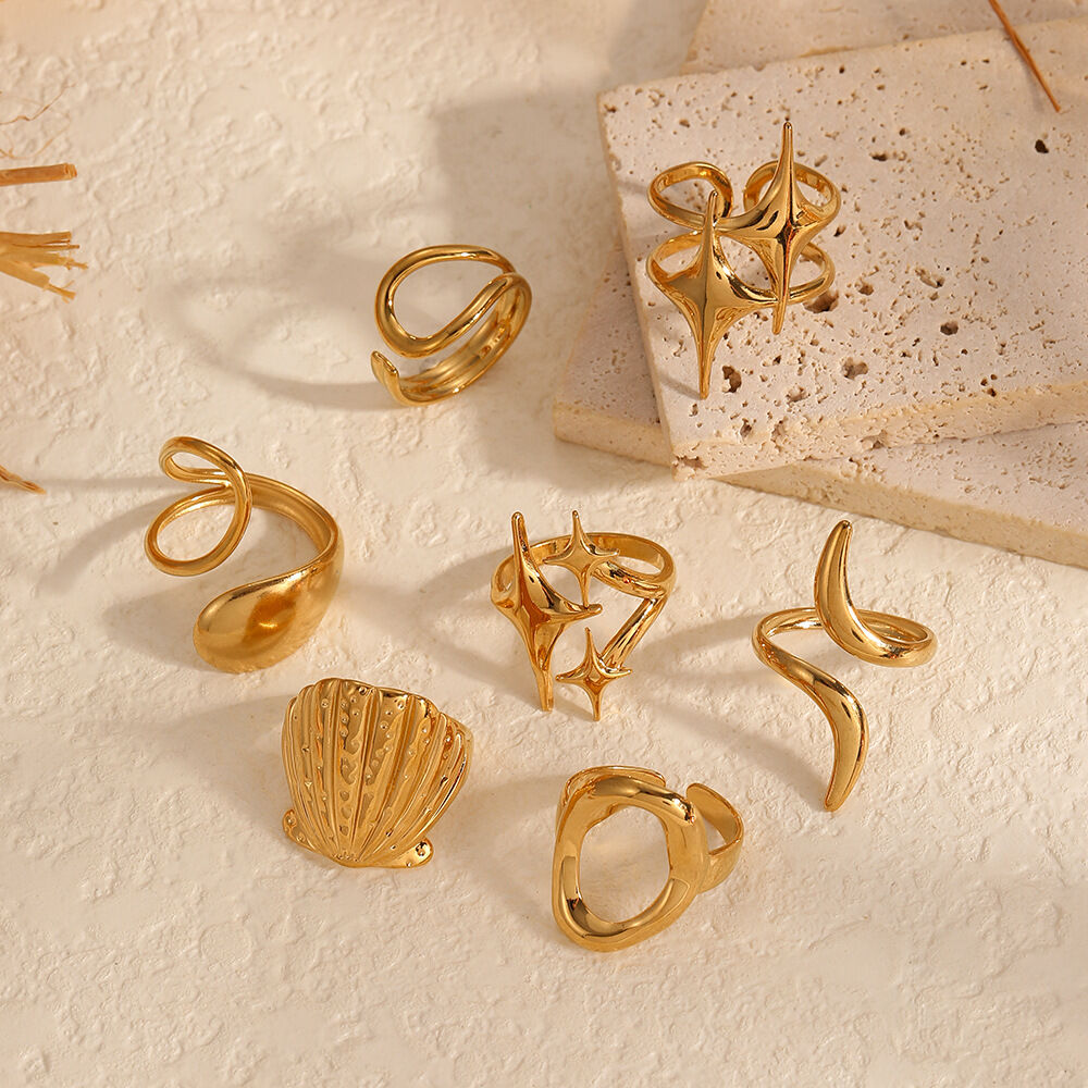 1 pair simple series simple geometric stainless steel  gold plated women single rings