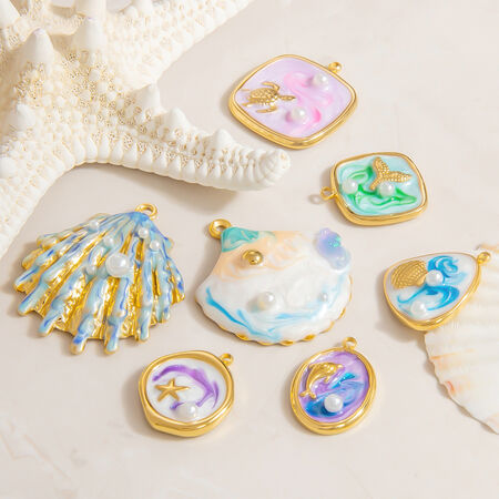 1 Piece Romantic Series Vacation Beach Marine Elements Oil- Glazing Stainless Steel Waterproof Gold Color Shell Women's Pendants