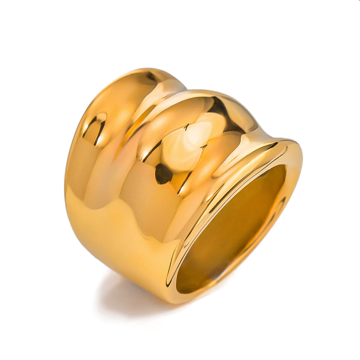 1 par de anillos individuales de acero inoxidable chapados en oro de 18 quilates para mujer, estilo , de color sólido h5 Imagen5