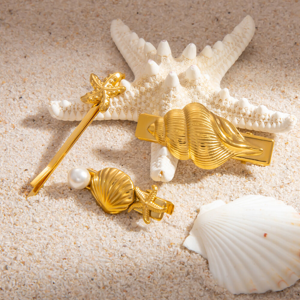 1 Piece Gorgeous Series All-match Vacation Conch Stainless Steel Gold Color Women's Hair Clips