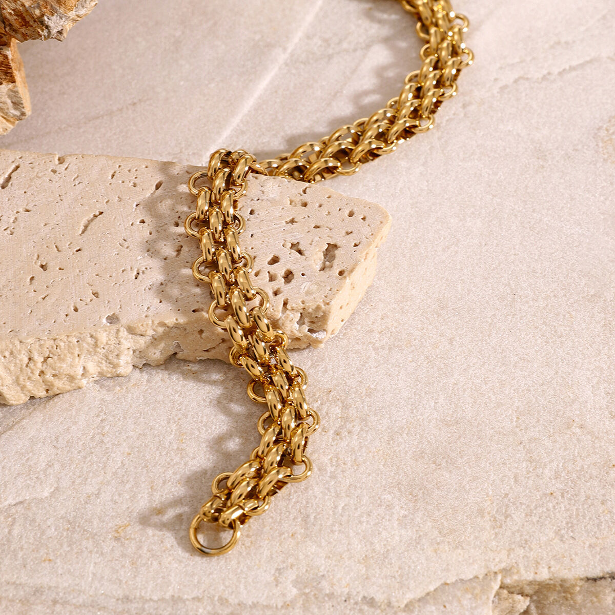Pulsera de cadena punk de acero inoxidable chapada en oro de 18 quilates para mujer, serie simple, 1 pieza Imagen4