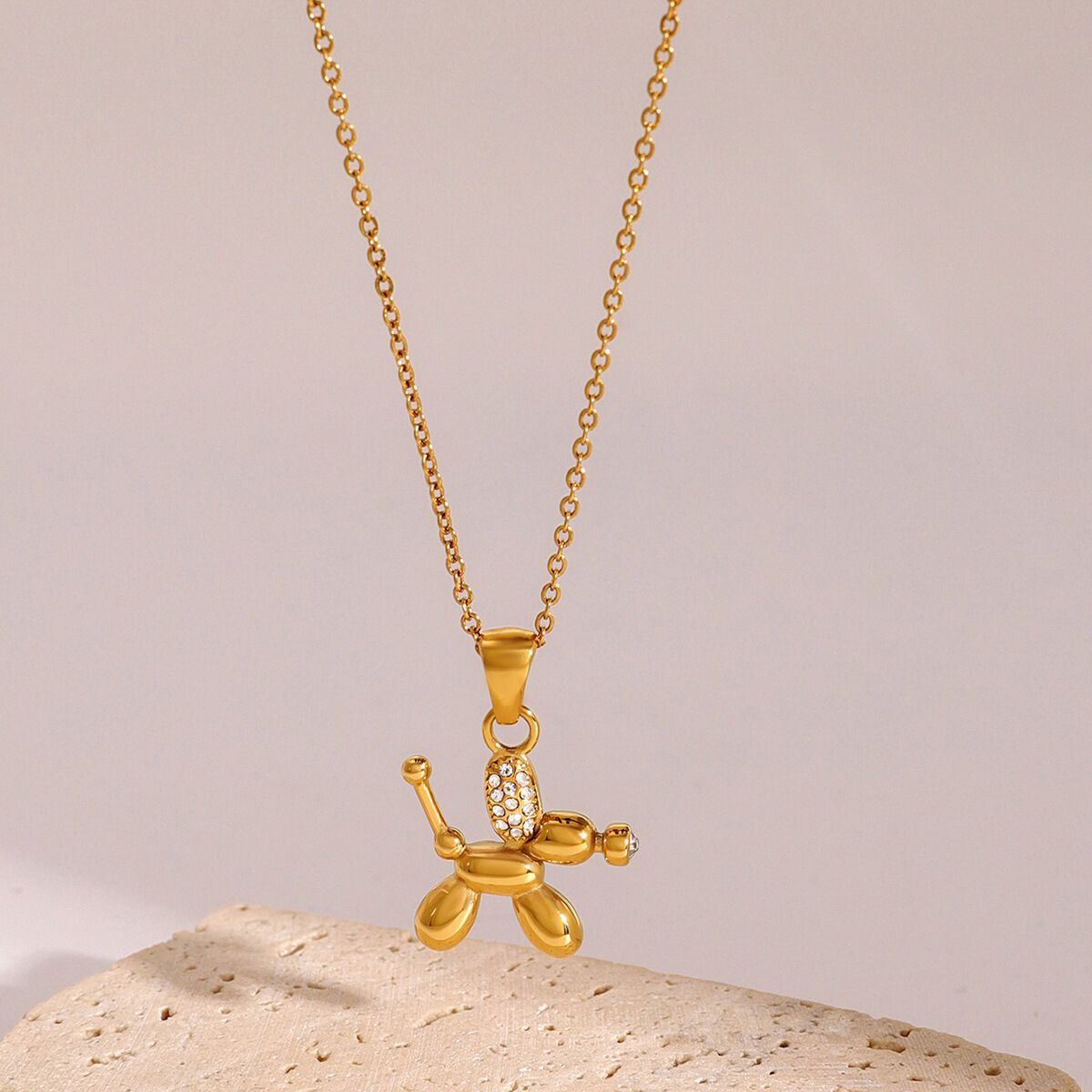 1 pezzo semplice serie carino animale acciaio inossidabile placcato oro 18K strass donne ciondolo collane Immagine2