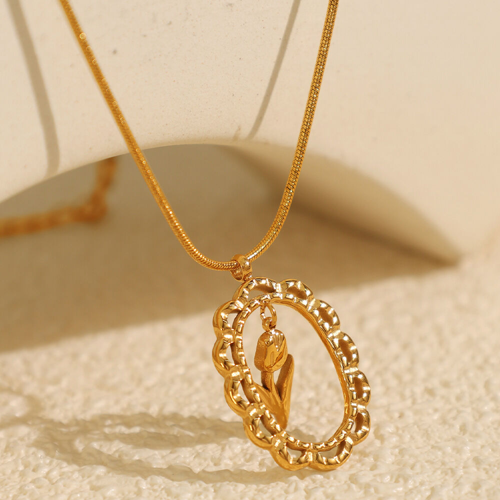 1 Piece Elegant Series Daily Tulip Shape Stainless Steel Waterproof Gold Color Women's Pendant Necklaces 2