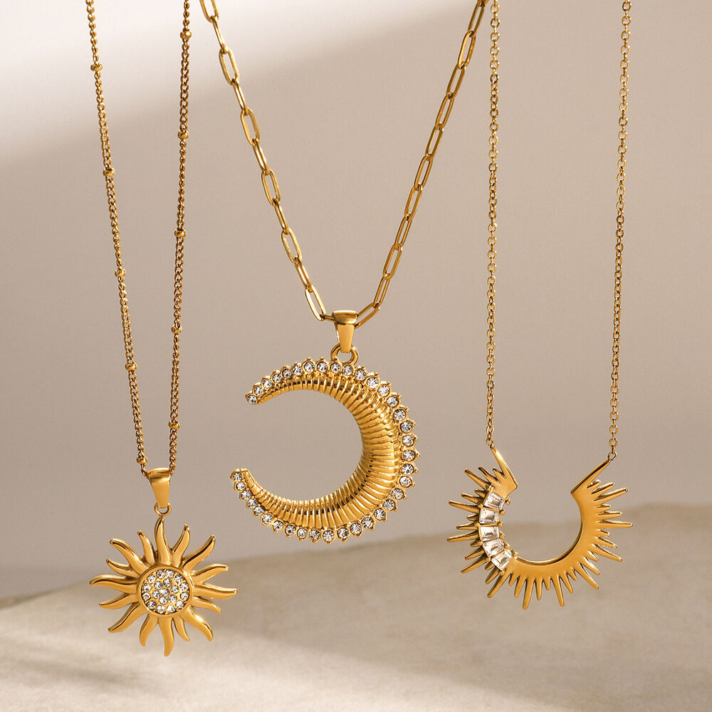 1 piece simple series punk sun/moon stainless steel gold plated rhinestone women pendant necklaces h5Picture4