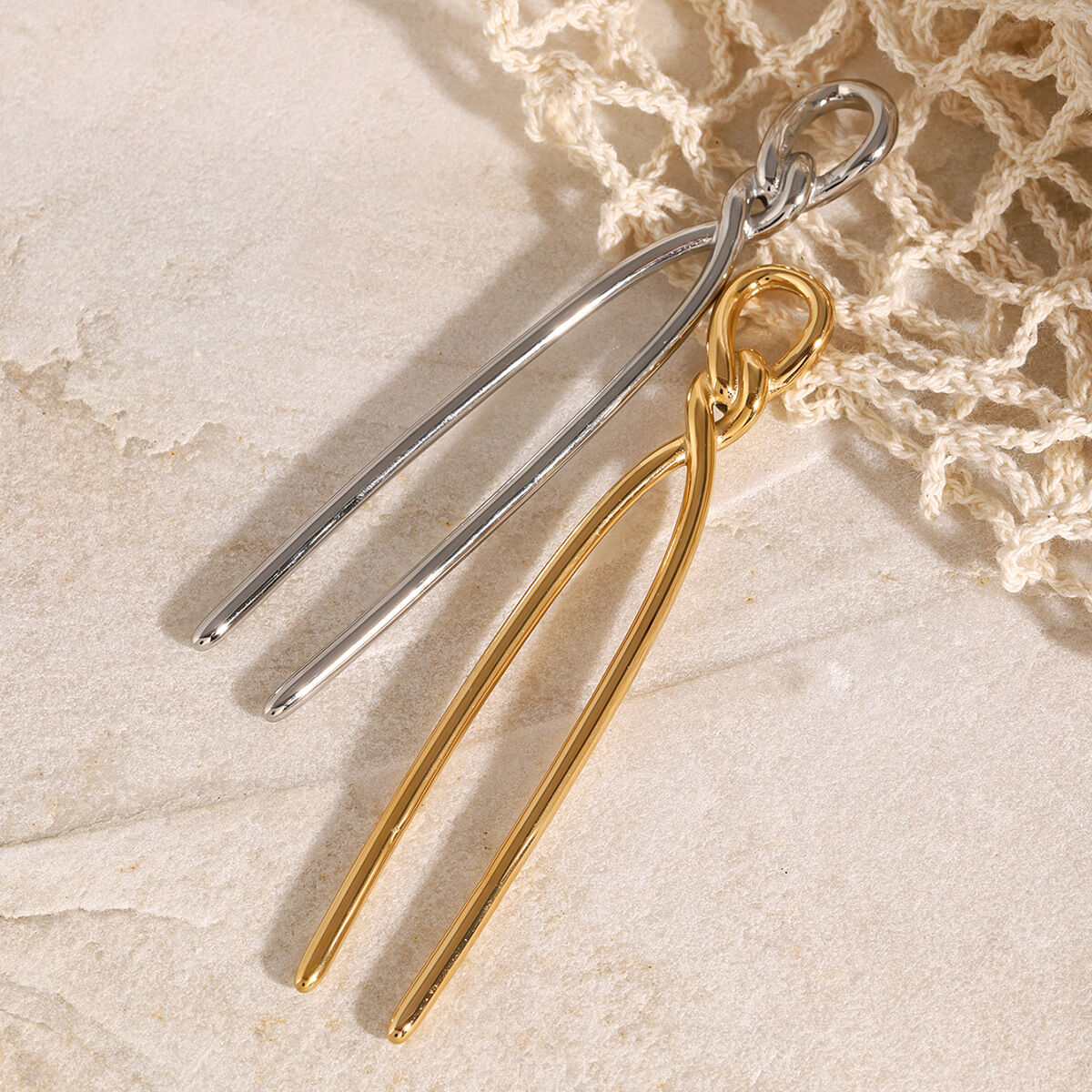 1 paio di fermagli per capelli da donna Simple Series Daily Twist in acciaio inossidabile placcato oro 18K Immagine4