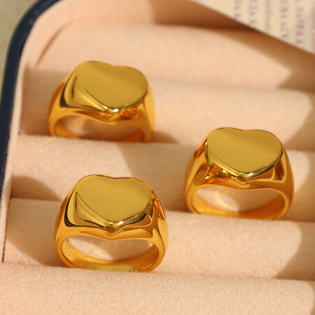 1 pair simple series simple heart stainless steel gold plated women Signet Rings