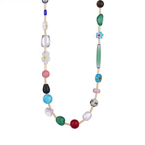 Collier de perles pour femme, collection Designable Series Vacation, en acier inoxydable, couleur or, orné de pierres transparentes colorées. h5 Image7