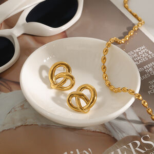 1 Pair Fascinating Series Daily Heart Knot Shape Stainless Steel Waterproof Gold Color Women's Stud Earrings h5 Picture5