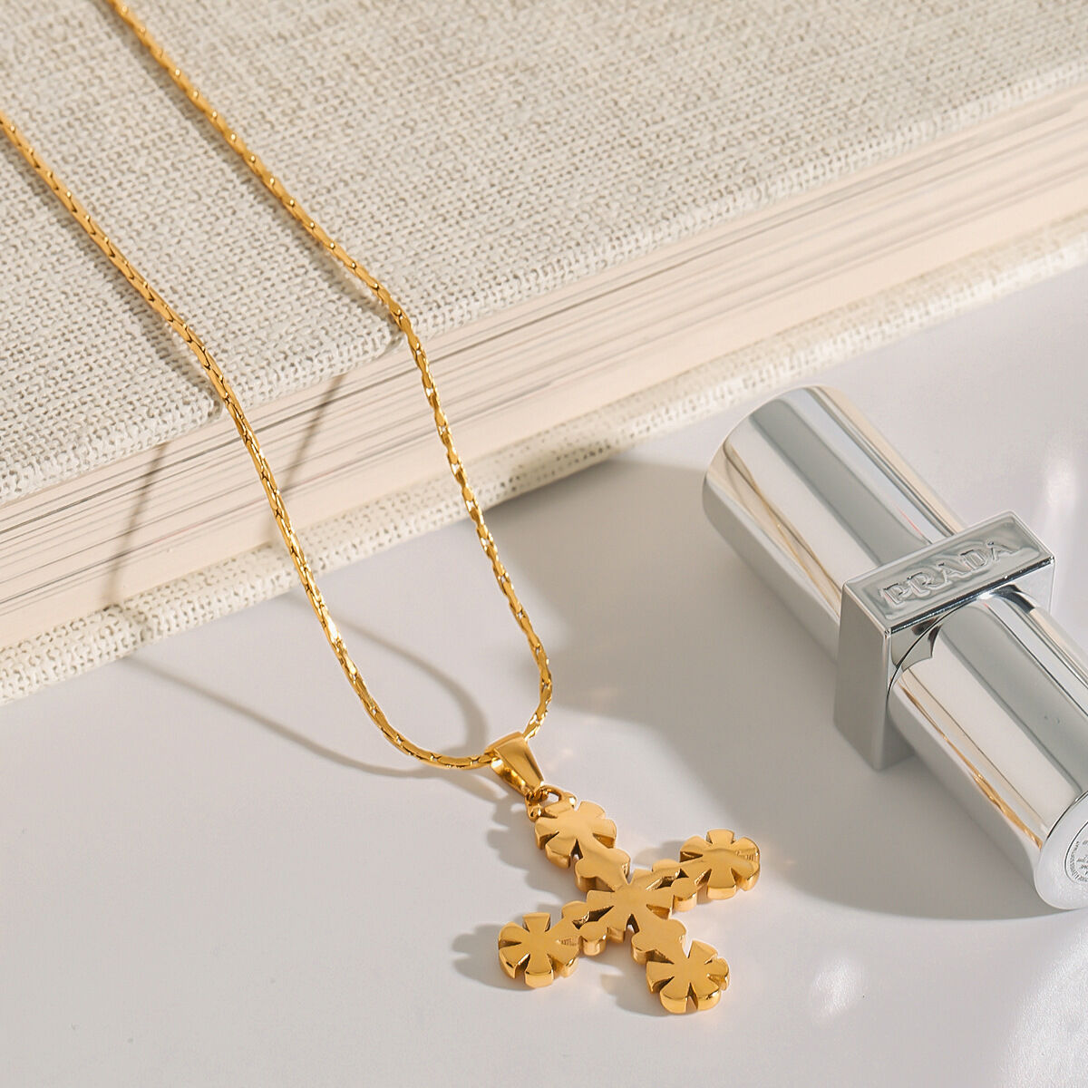 1 Piece Classic Series Vintage Exquisite Cross Stainless Steel Waterproof Gold Color Women's Pendant Necklaces Picture6