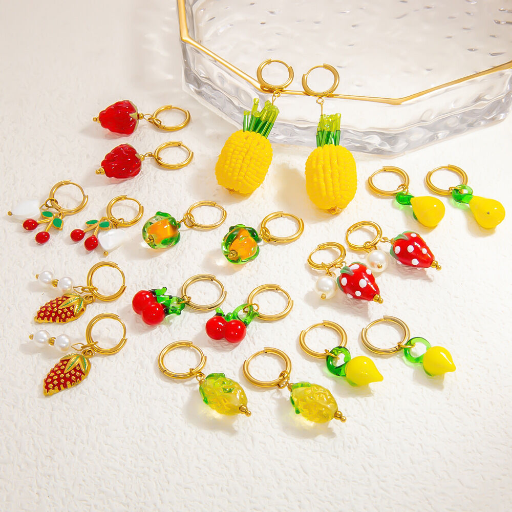 1 Pair Delicate Series Transparent Glass Fruits Stainless Steel Waterproof Gold Color Women's Drop Earrings