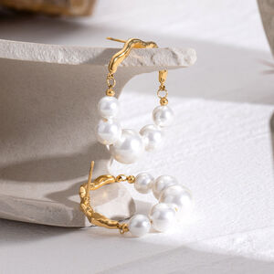 1 pair simple series retro beads stainless steel gold plated artificial pearl women Beads Earrings h5 Picture4