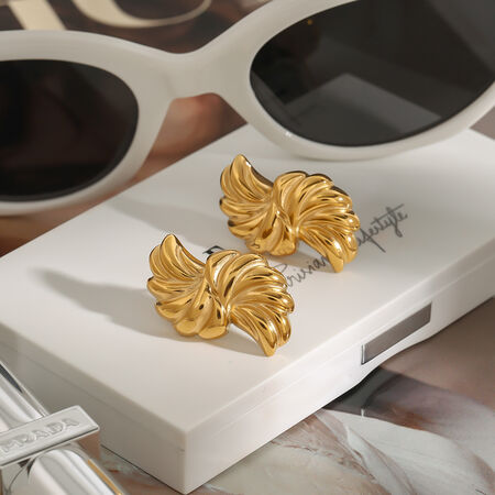 1 Pair Classic Series Irregular Streamline Stainless Steel Waterproof Gold Color Women's Stud Earrings 2