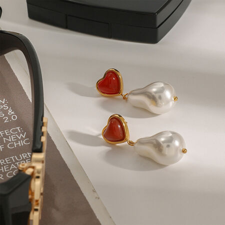 1 Pair Romantic Series Sweet Heart Elegant Stainless Steel Waterproof Gold Color Women's Irregular Drop Earrings 2