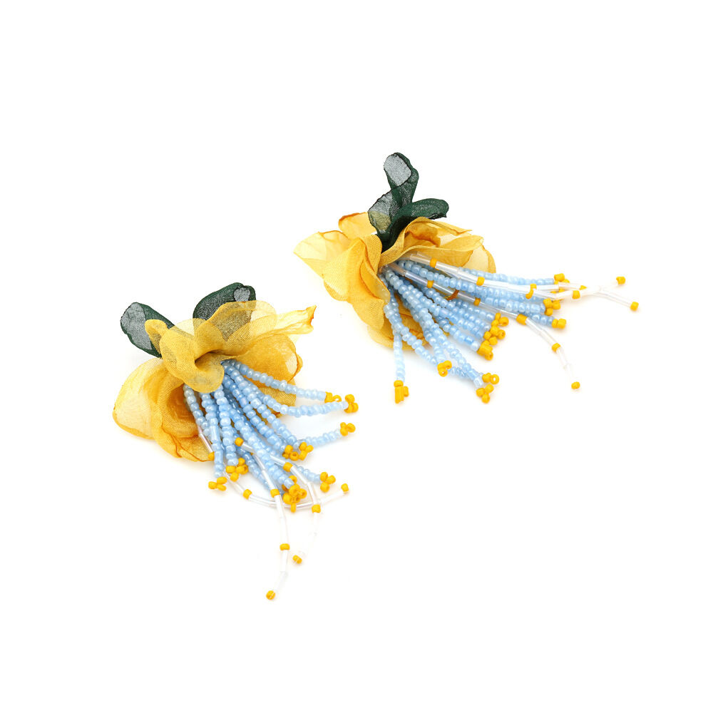 1 Pair Fabric Flower Beaded Tassel Beads Earrings Picture6