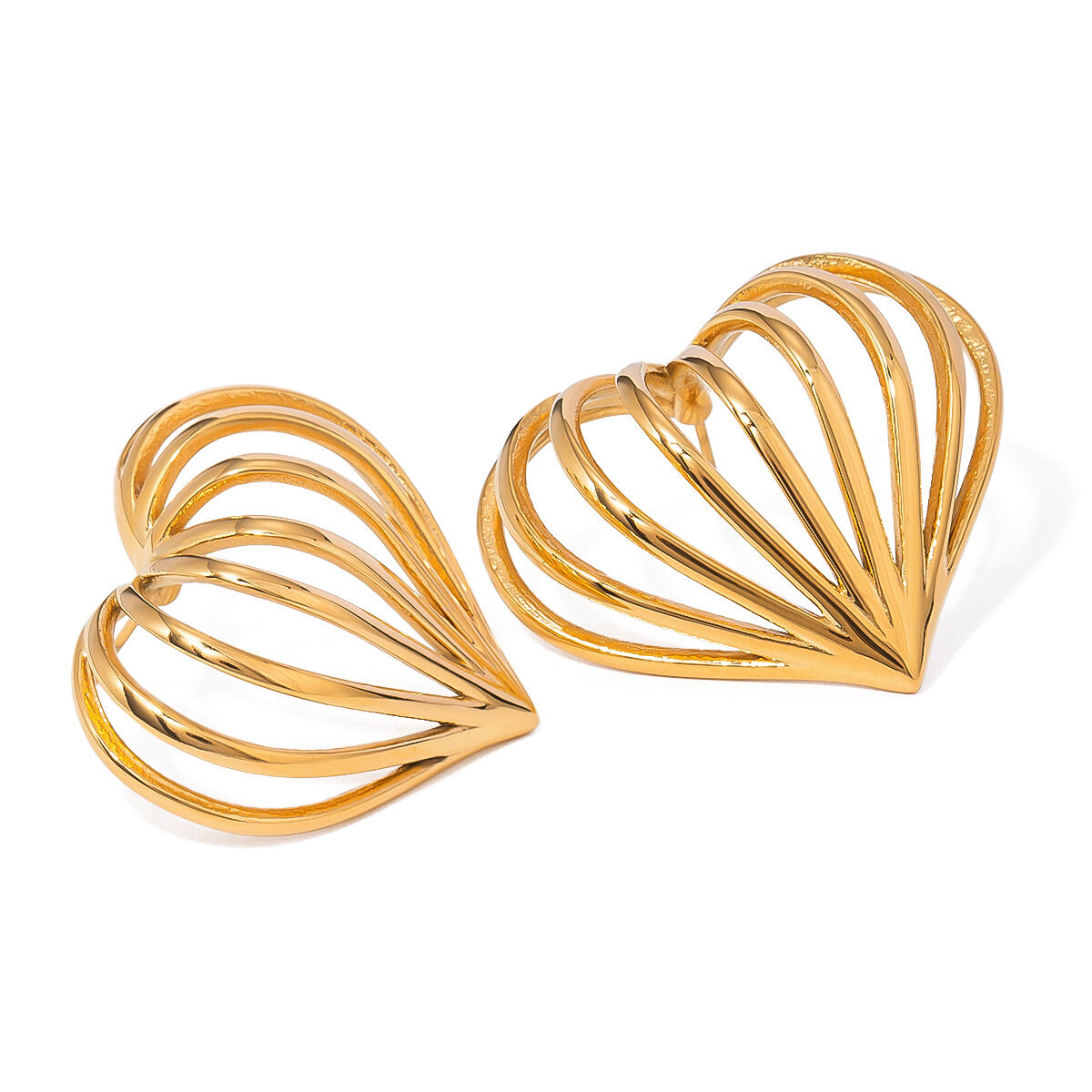 1 par de aretes tipo botón de acero inoxidable chapados en oro de 18 quilates con forma de corazón, serie simple, para mujer h5 Imagen5