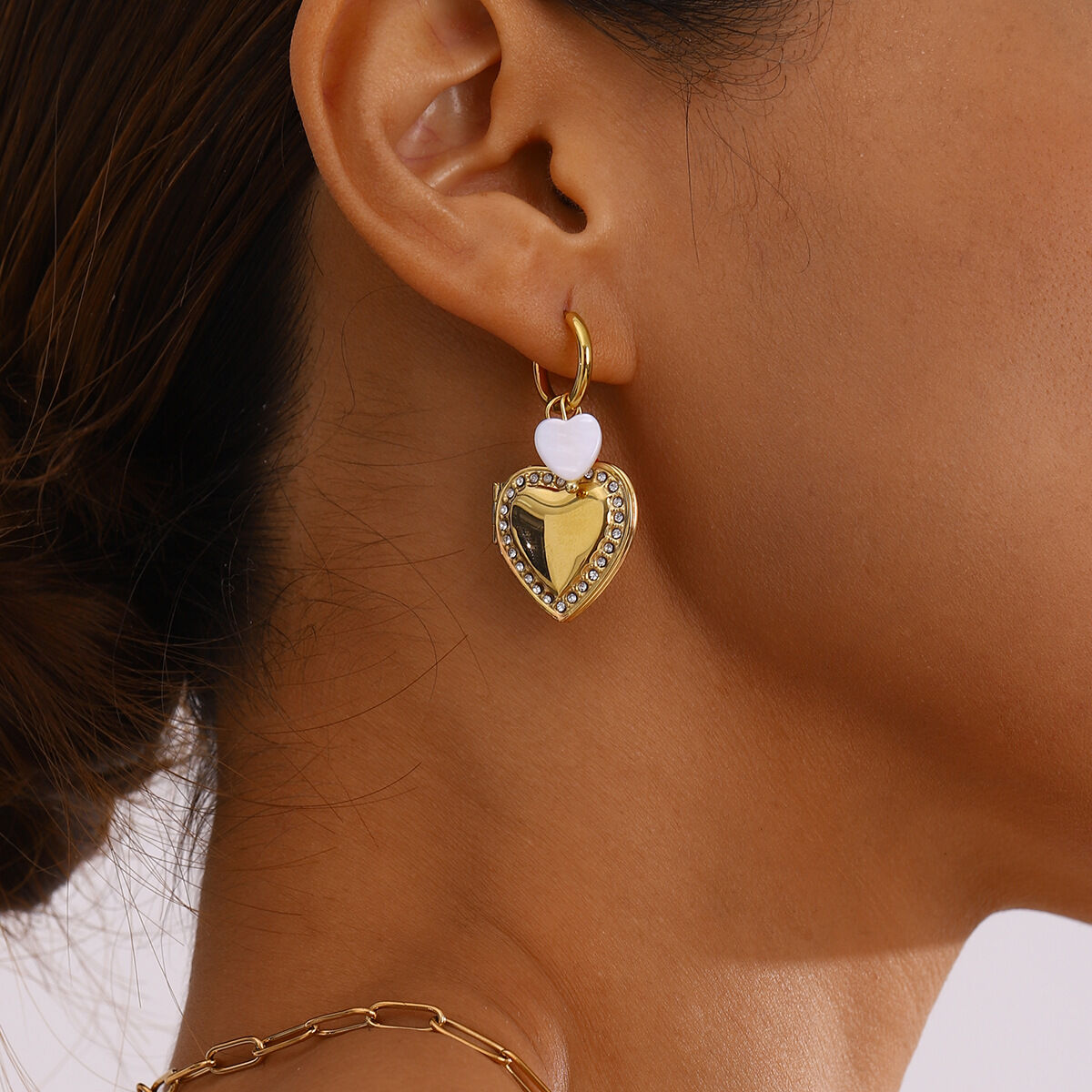 1 Pair Romantic Series Elegant Sweet Heart Stainless Steel Waterproof Natural Stone Gold Color Women's DIY Beads Earrings 2