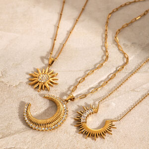 1 piece simple series punk sun/moon stainless steel gold plated rhinestone women pendant necklaces h5 Picture5