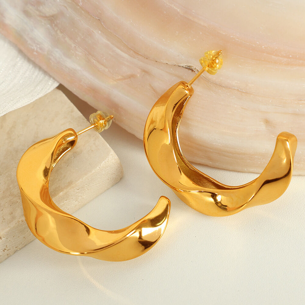 1 pair simple series classic geometric stainless steel  gold plated women Stud Earrings 2