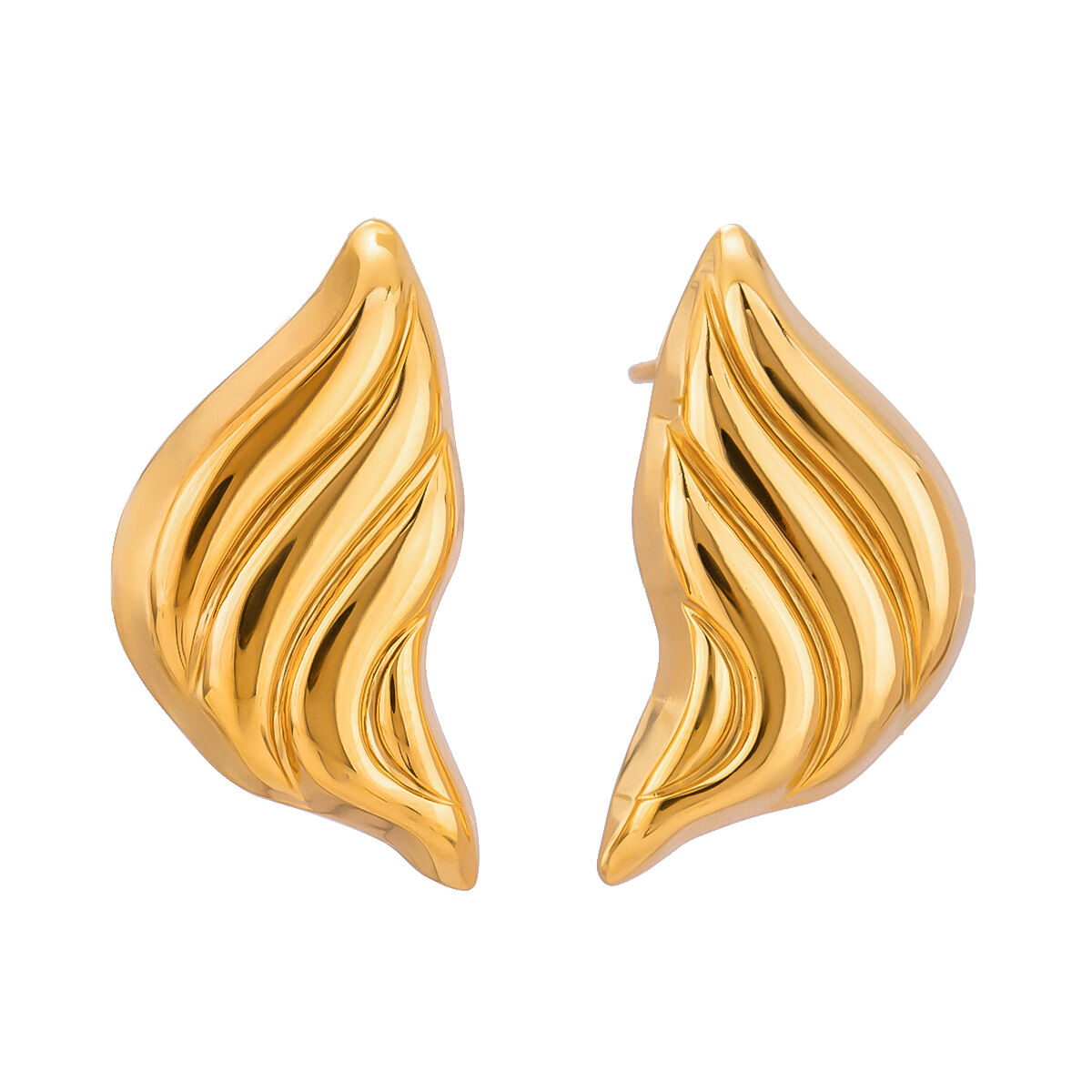 1 par de aretes tipo botón de acero inoxidable chapados en oro de 18 quilates con diseño de tiras de estilo simple para mujer Imagen5
