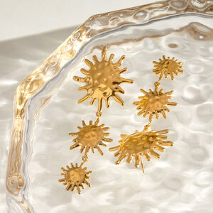 1 Pair Retro Sun Stainless Steel Waterproof Gold Color Dangle Earrings h5 Picture3