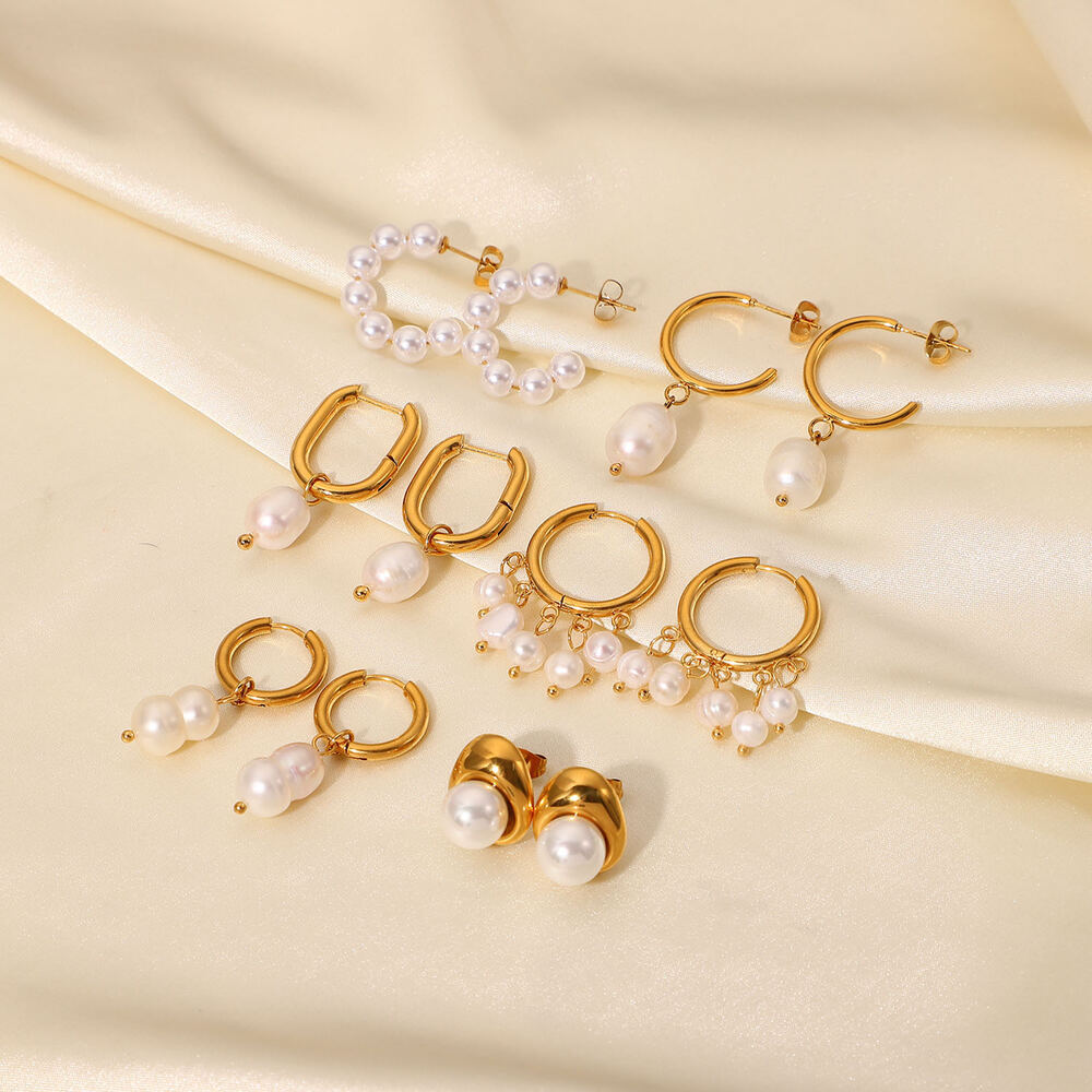 europäische und amerikanische -stil internet-berühmtheit gleichen stil 18 karat gold edelstahl ohrringe mode personalisierte perlenohrringe ohrringe damenschmuck h5Bild4