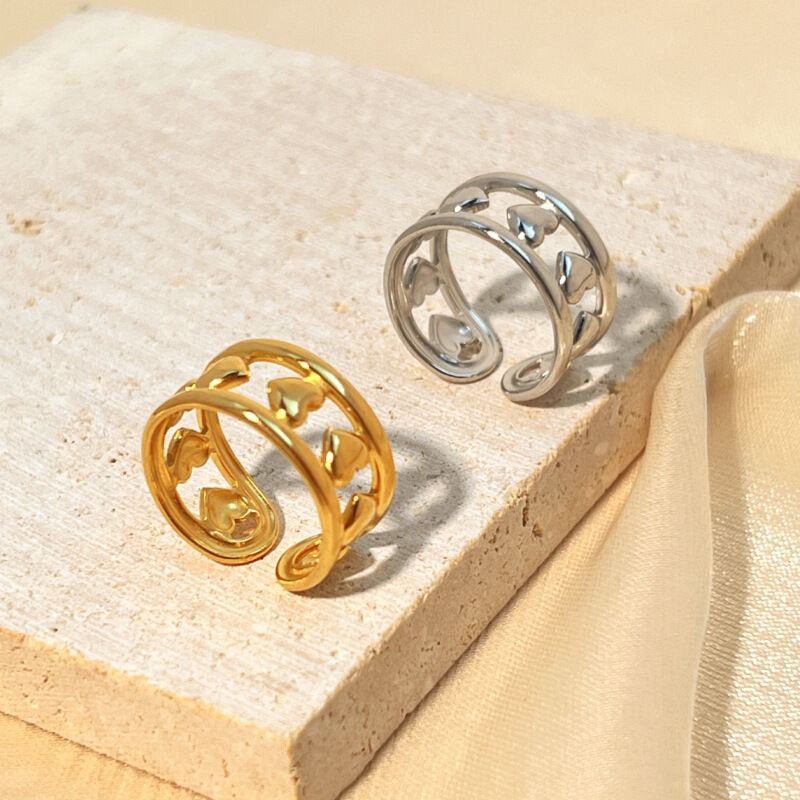 1 Piece Romantic Series Retro Heart Hollow-out Stainless Steel Waterproof Gold Color Women's Adjustable Rings