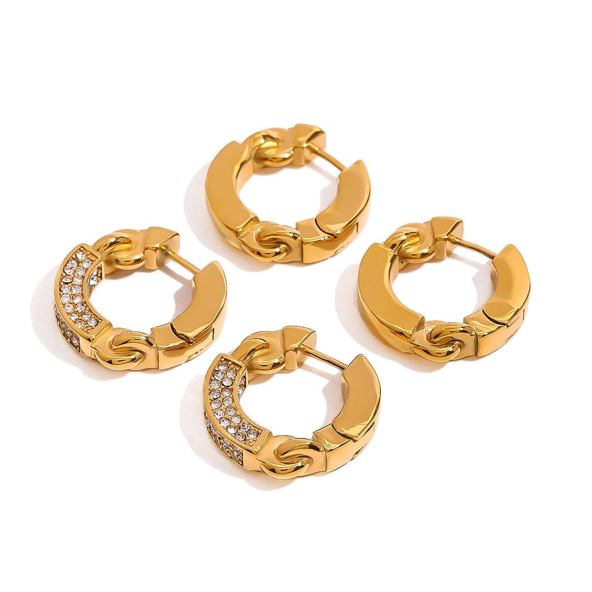 1 paio di orecchini a cerchio da donna con strass placcati in oro , eleganti e semplici, in acciaio inossidabile anulare h5 Immagine10