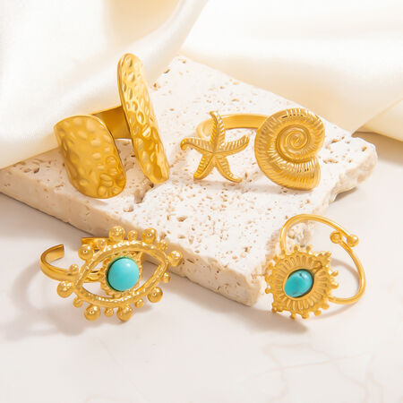 1 Stück Luxuriöse Serie Elegante Augenform Naturstein Edelstahl Wasserdicht Goldfarbene Damenringe Verstellbar