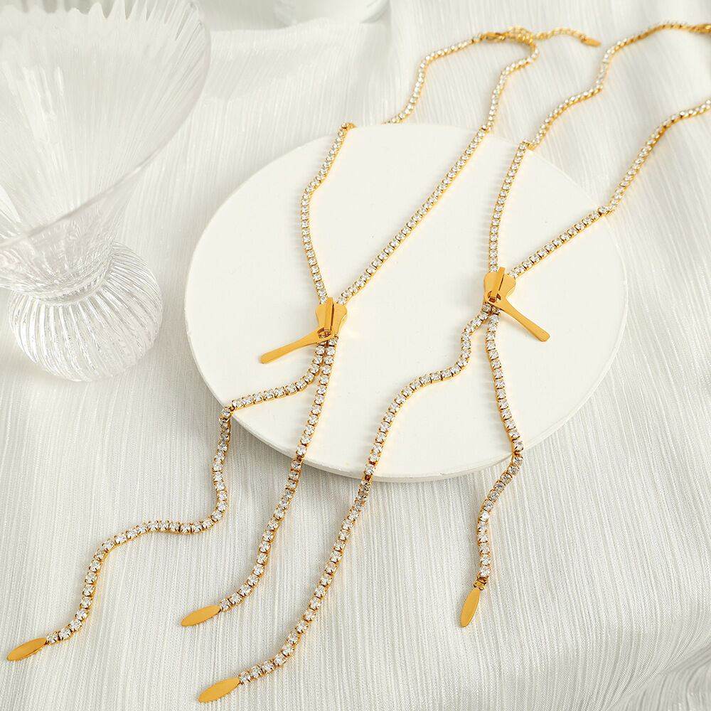 1 pezzo semplice serie semplice nappa acciaio inossidabile 18K placcato oro zircone donne collane a catena h5 Immagine4