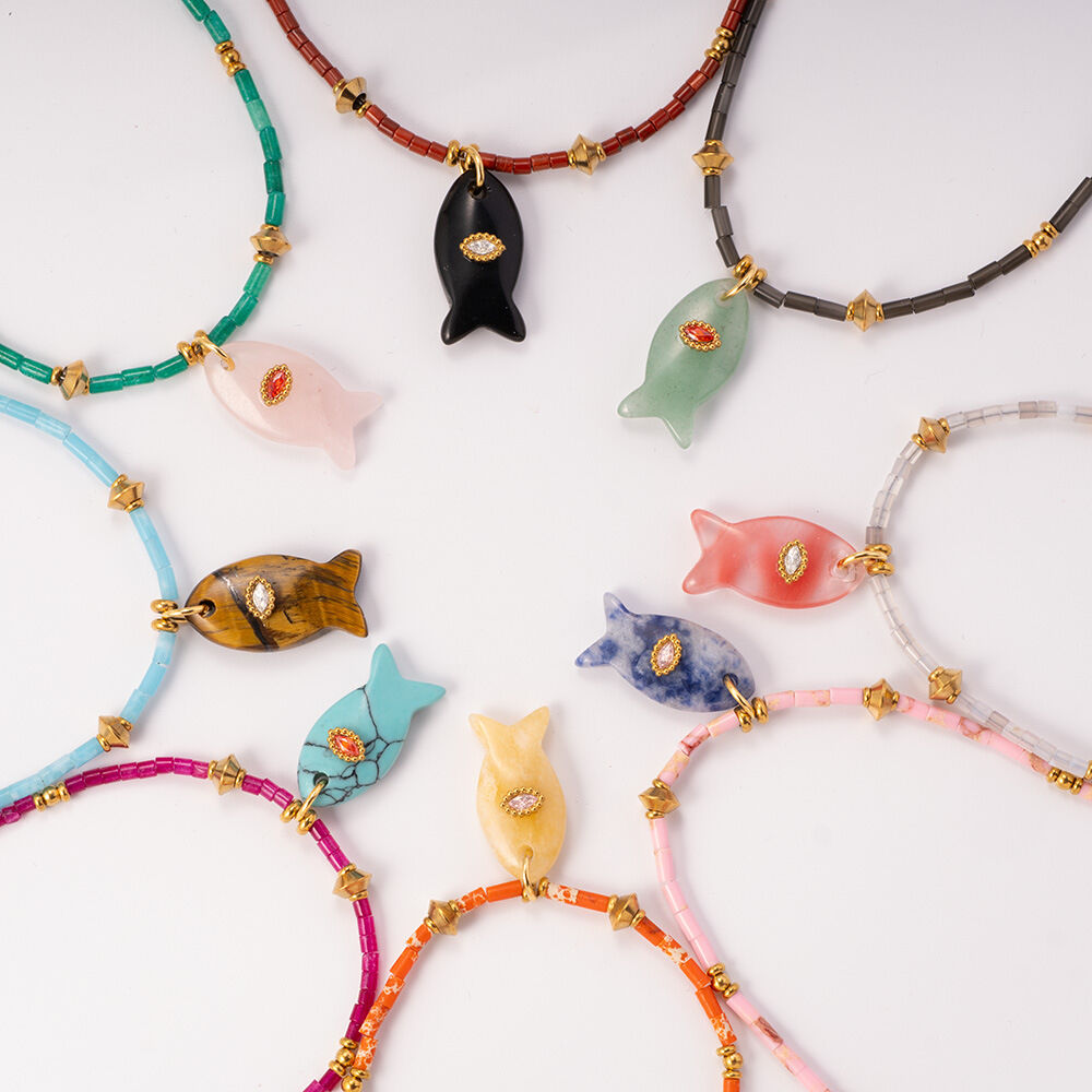 1 stuk Polychrome serie Vakantie Vis Roestvrij Staal Waterdicht Goudkleurige Natuursteen Kralenketting voor Dames