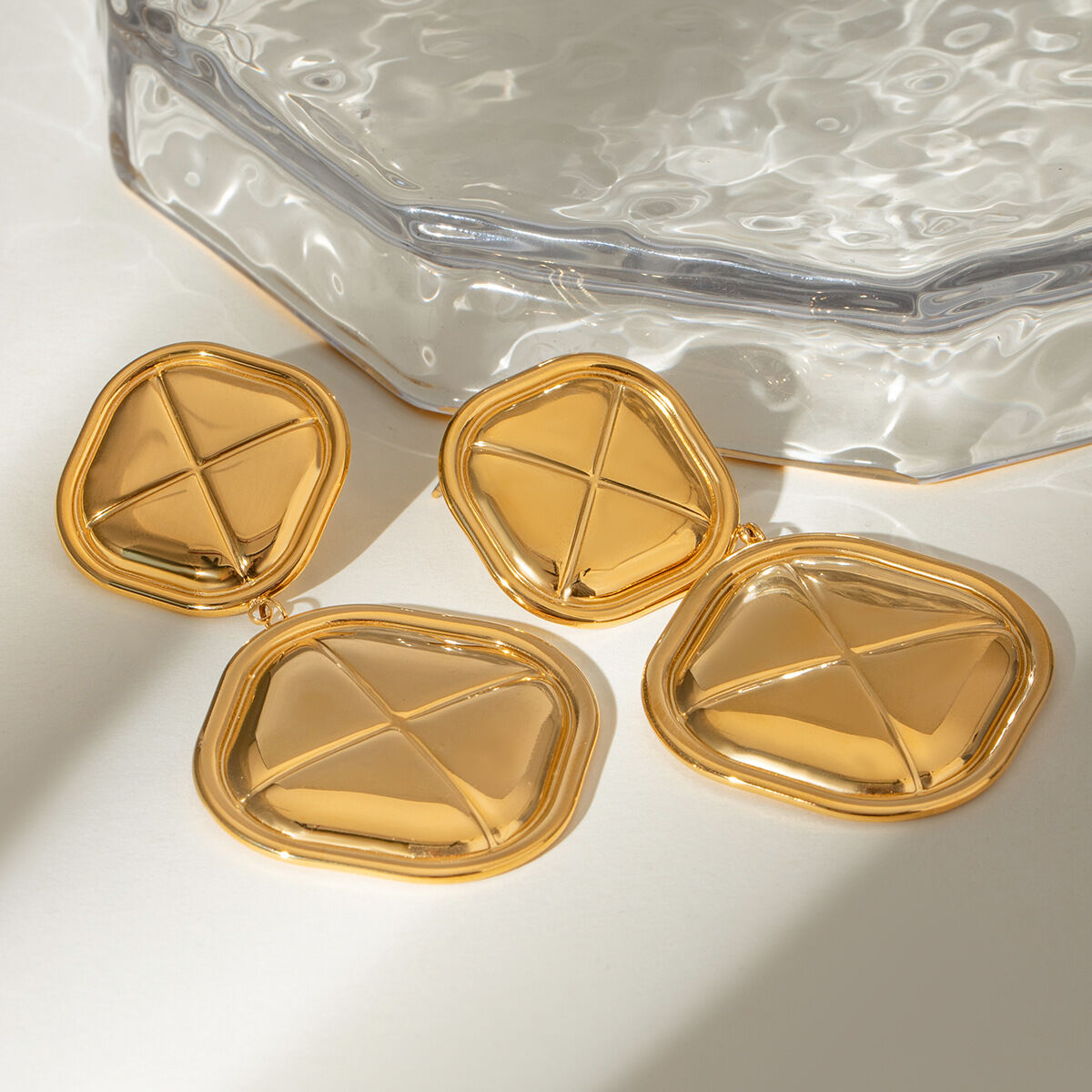 1 pair simple retro style bread shape stainless steel  gold plated women's drop earrings 2