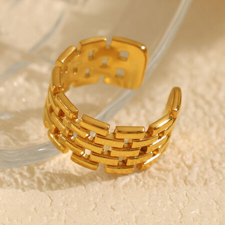 1 pair simple series retro geometric stainless steel gold plated women adjustable rings