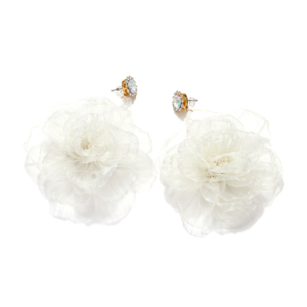 1 Paar romantische Serie süße Blume Stoff Strass Damen Tropfen Ohrringe h5 Bild4