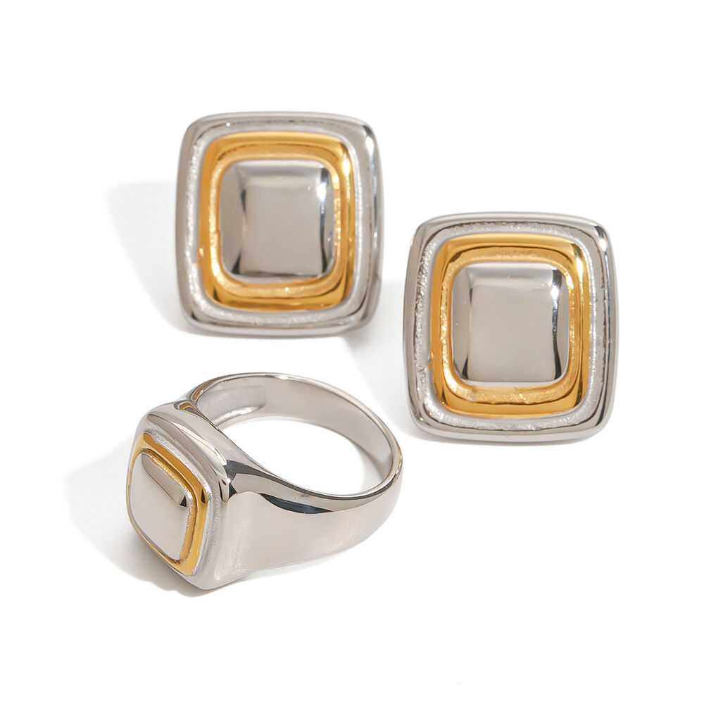 1 pezzo semplice quadrilatero in acciaio inossidabile impermeabile color oro anelli con sigillo da donna h5Immagine8