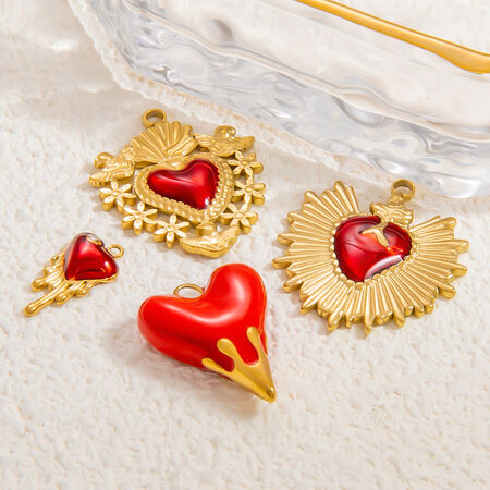 1 Piece Luxurious Series Stylish Drop Oil Heart Stainless Steel Waterproof Gold Color DIY Women's Pendants