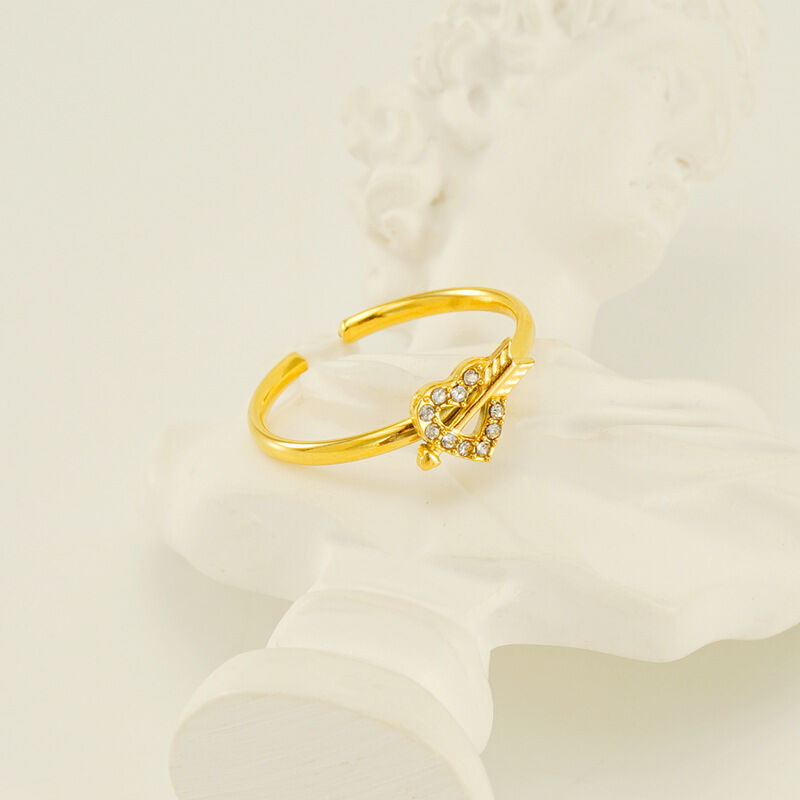1 paio di piccoli anelli aperti con diamanti da donna, in acciaio al titanio di alta qualità, con freccia di Cupido, anello regolabile da donna h5 Immagine4
