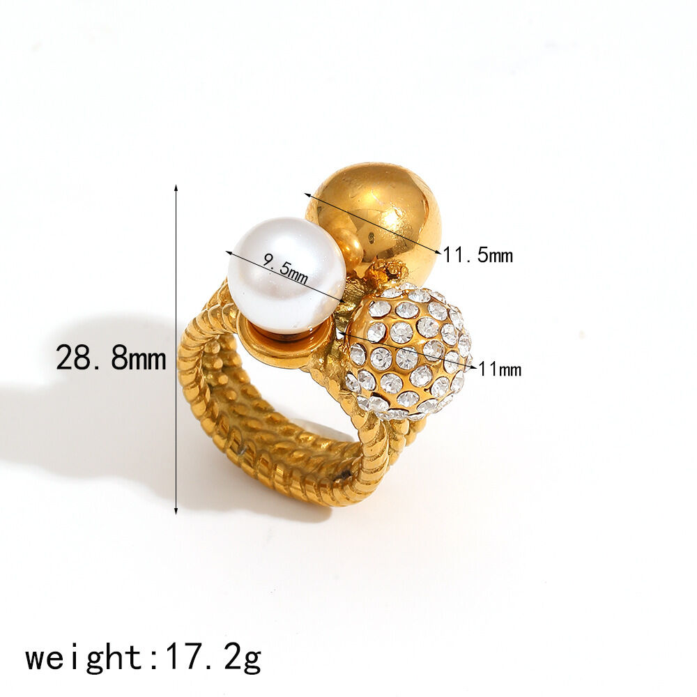1 paio di anelli singoli in perle artificiali placcati in oro  con pois retrò della serie semplice Immagine4