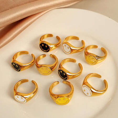 1 pair simple series simple cartoon stainless steel gold plated women adjustable rings