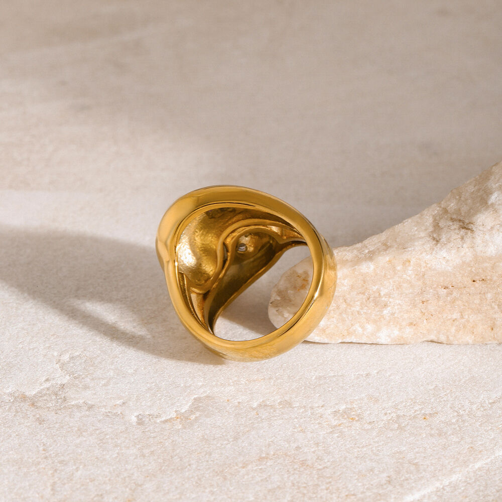 1 pezzo di lusso serie Vogue Natural Droplet in acciaio inossidabile impermeabile color oro anelli singoli da donna h5Immagine10
