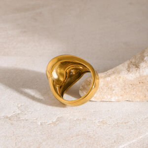 1 pezzo di lusso serie Vogue Natural Droplet in acciaio inossidabile impermeabile color oro anelli singoli da donna h5 Immagine10