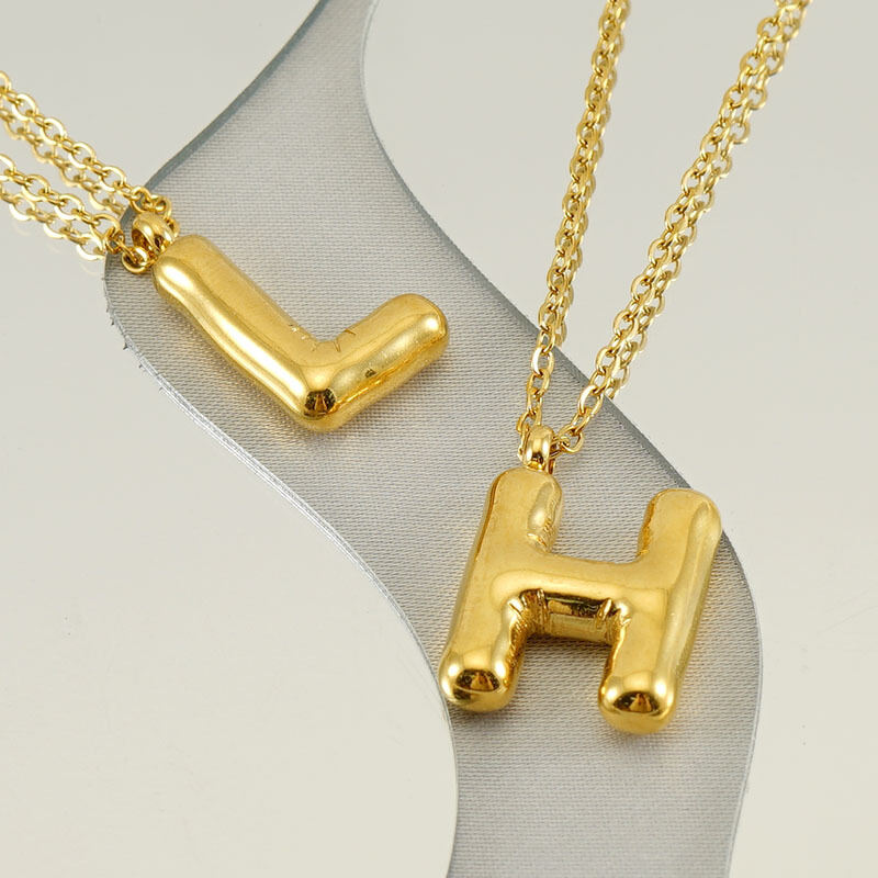 1 piece simple series simple letter titanium steel gold plated women pendant necklaces h5 Picture5