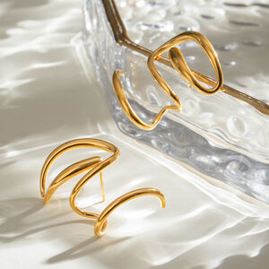 1 Pair Simple Line Stainless Steel Waterproof Gold Color Stud Earrings h5 Picture4