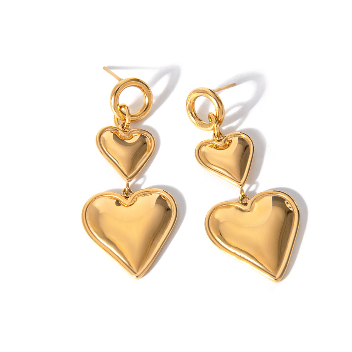 1 paio di orecchini pendenti da donna in acciaio inossidabile placcato oro , serie semplice, a forma di cuore dolce h5 Immagine6