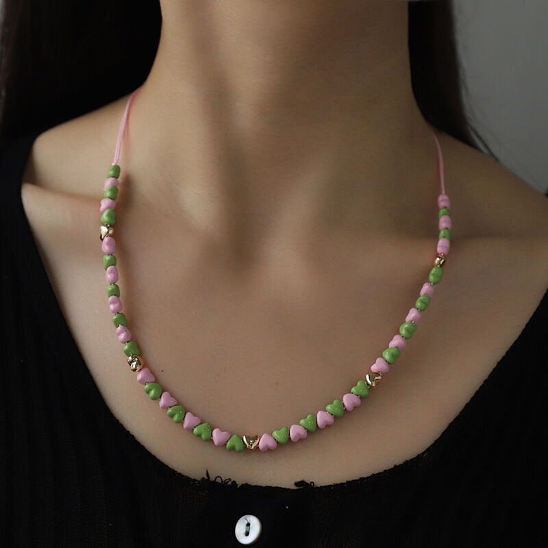 1 pezzo di collana di perline da donna in lega a forma di cuore dolce della serie romantica 2