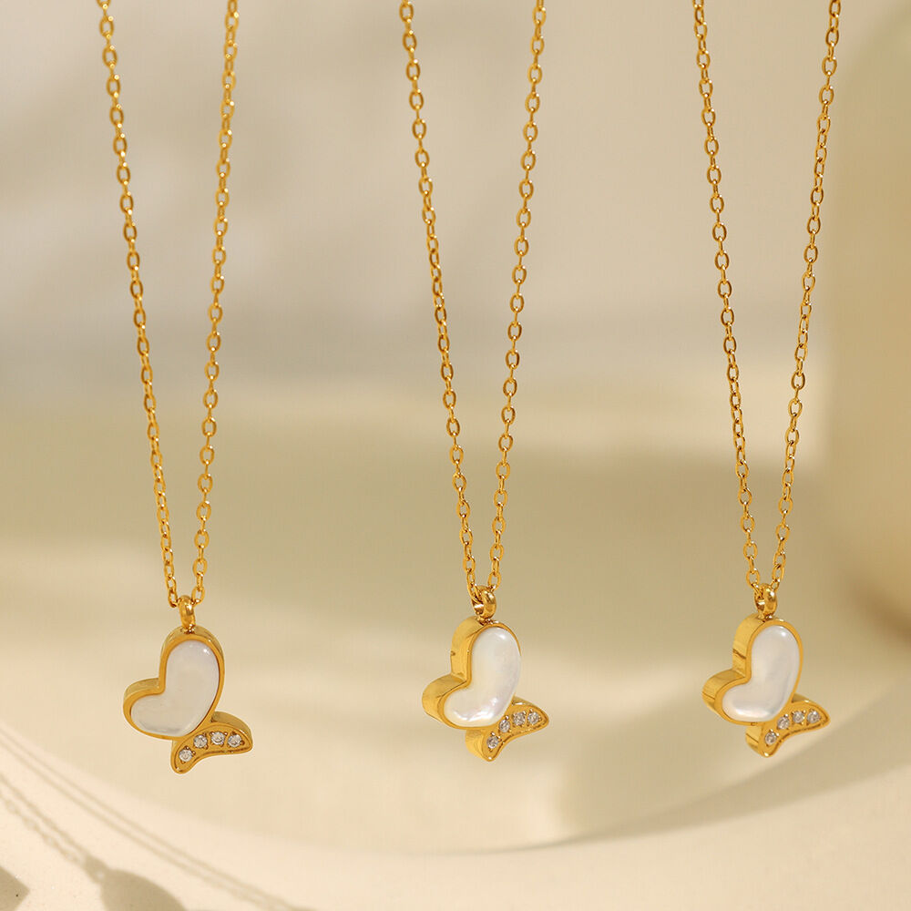 1 piece classic series natural butterfly titanium steel  gold color plated shell women's pendant necklaces