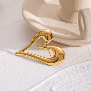1 Piece Romantic Series Elegant Chic Heart Shape Stainless Steel Waterproof Gold Color Women's Brooches h5 Picture4